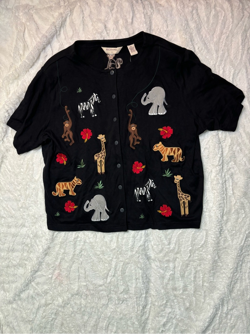 NWT Vintage Bechamel II At Th Zoo Top Size 2X Button Down Blouse Monkey Elephant